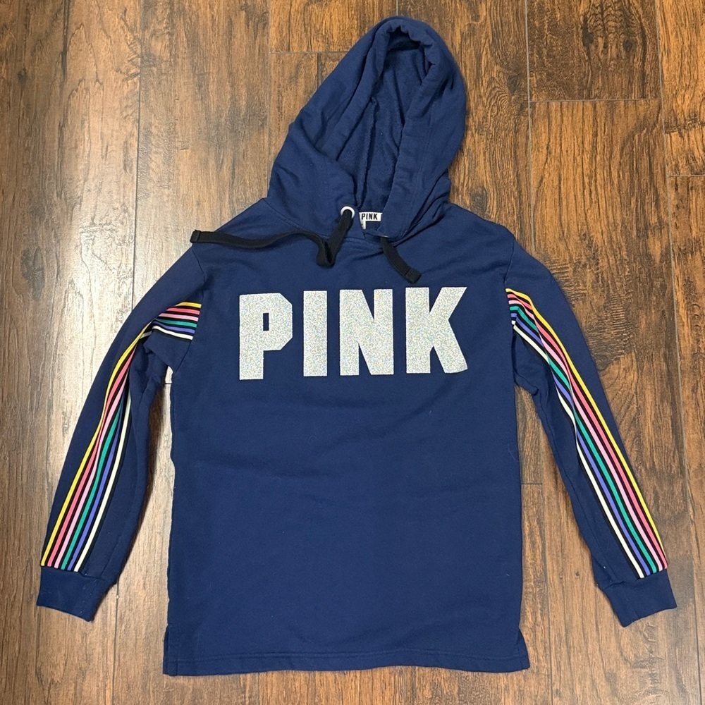 Victoria's Secret Pink Rainbow Bling Campus Pullover Hoodie - Size XS (K19)